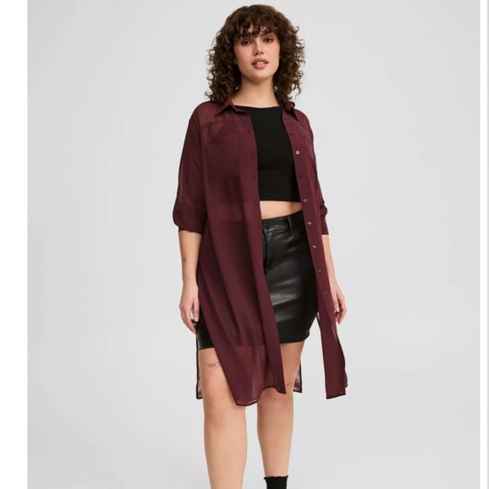 Torrid Sheer Long Sleeve Tunic Size 1X NWT